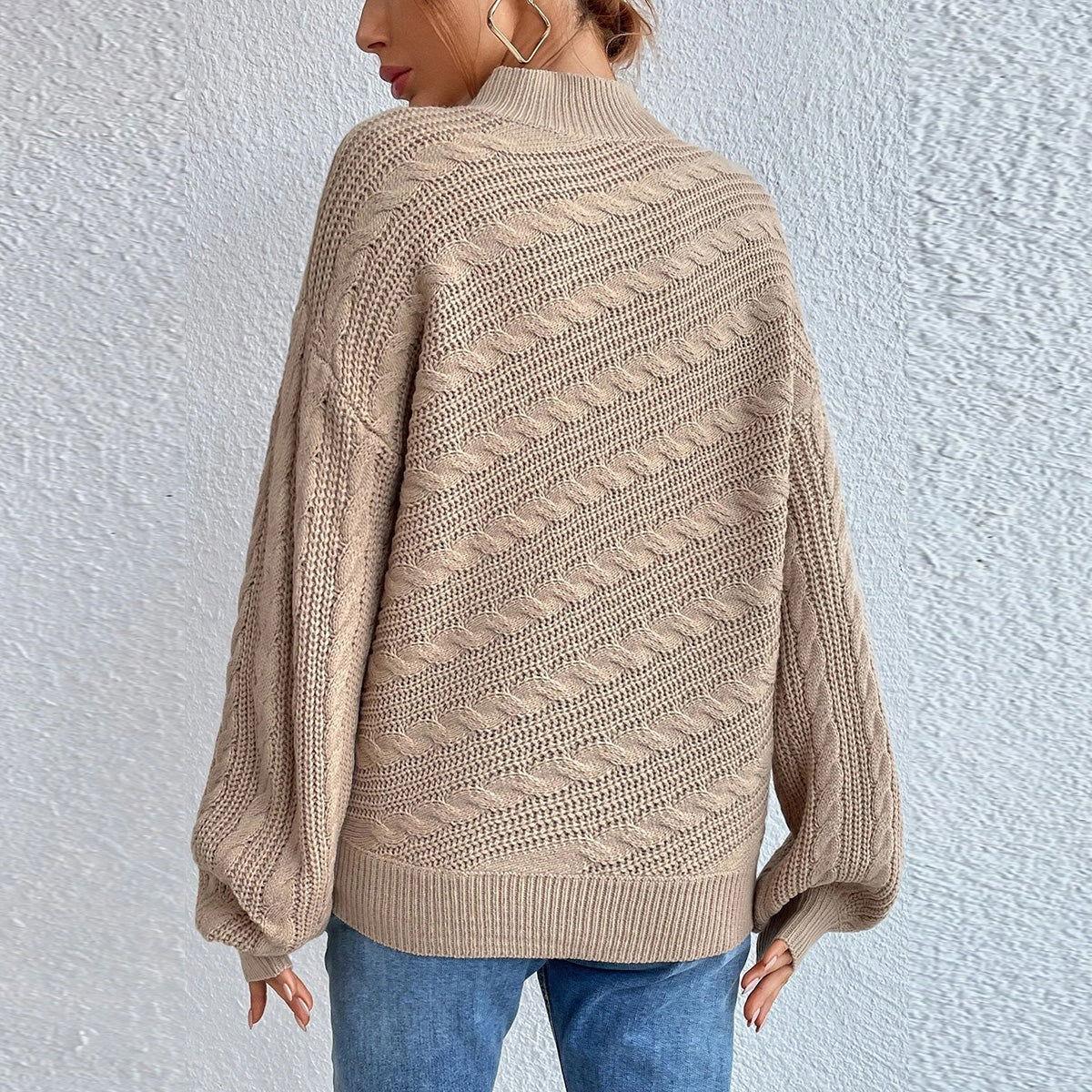 Cable-Knit Mock Neck Long Sleeve Sweater