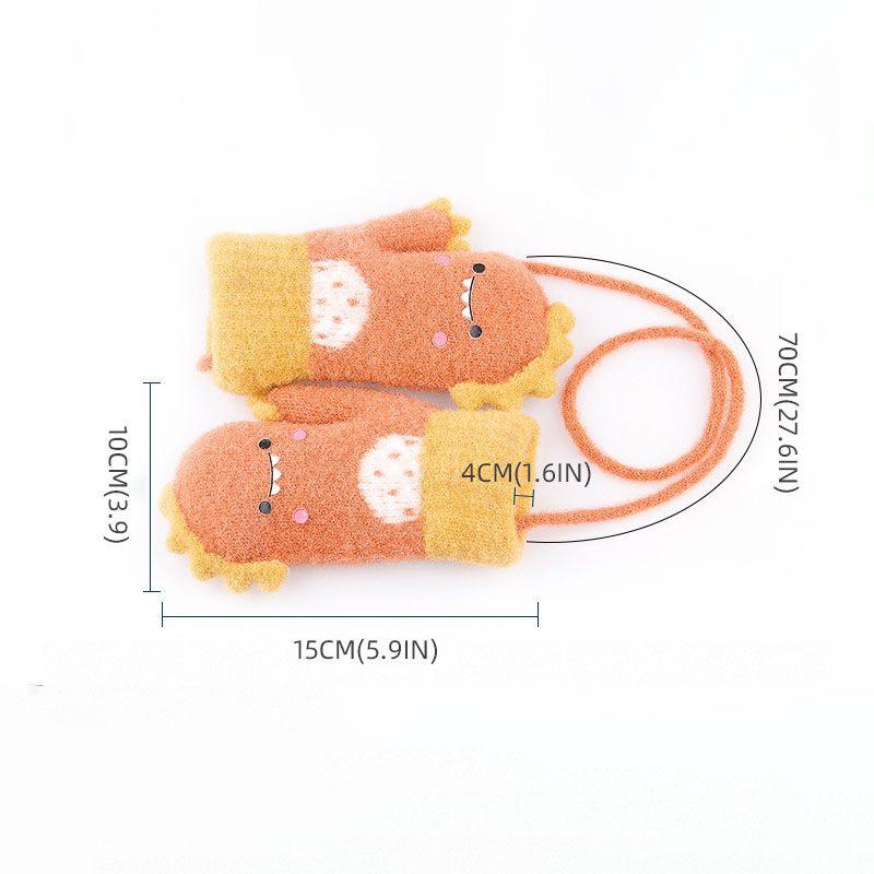 Cartoon Dinosaur Baby Gloves Warm Autumn Winter Kids Girl Boy Full Finger Gloves Knitted Thick Outdoor Children Toddler Mittens - Clothes For Her Online Store