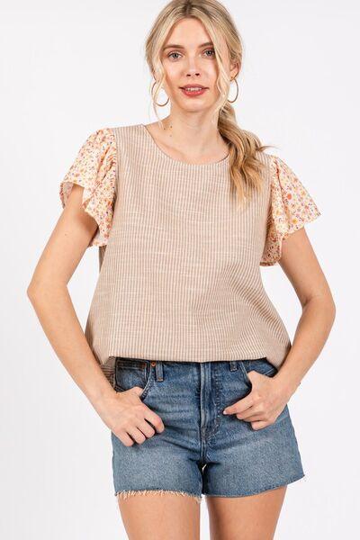 Ces Femme Round Neck Floral Short Sleeve Top - Clothes For Her Online Store