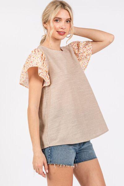 Ces Femme Round Neck Floral Short Sleeve Top - Clothes For Her Online Store