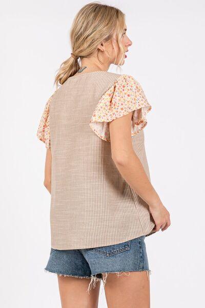 Ces Femme Round Neck Floral Short Sleeve Top - Clothes For Her Online Store
