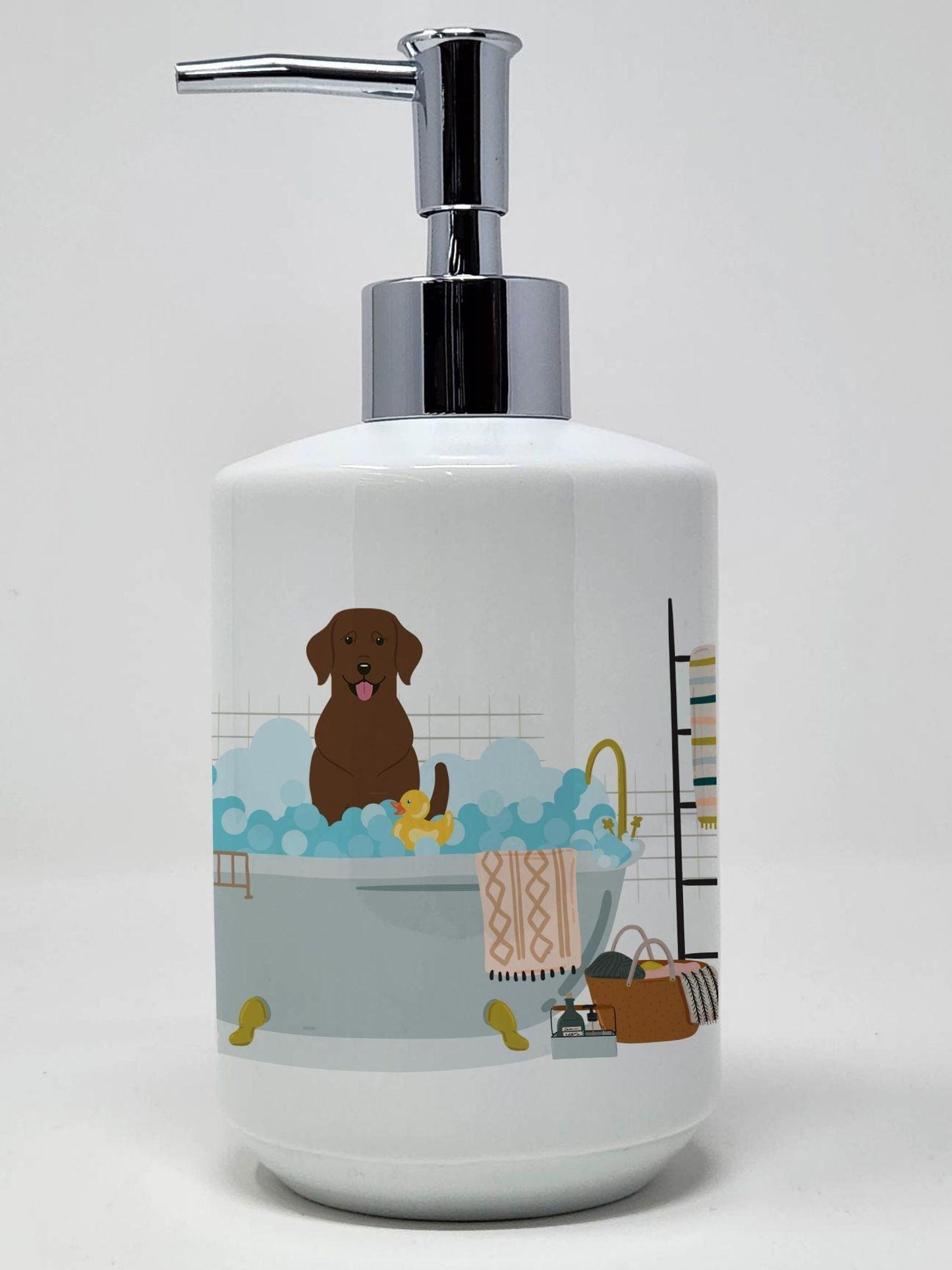 Chocolate Labrador in Bathtub Ceramic Soap Dispenser Hand Soap Dispenser Pump Bottles for Bathroom Kitchen, Empty Refillable Liquid Soap Container - Clothes For Her Online Store