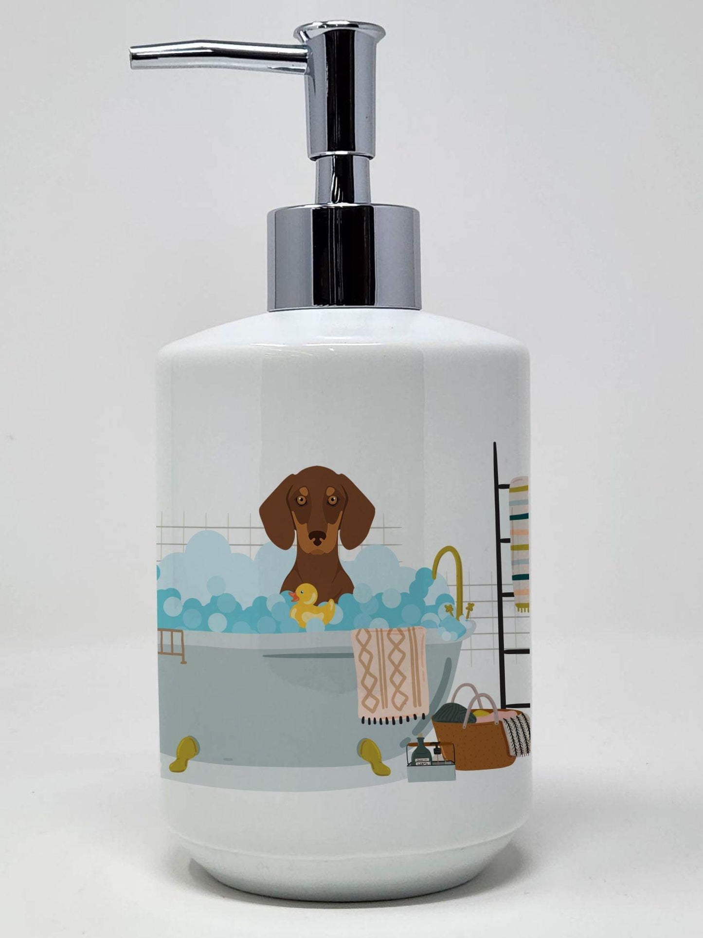 Chocolate and Tan Dachshund Ceramic Soap Dispenser Hand Soap Dispenser Pump Bottles for Bathroom Kitchen, Empty Refillable Liquid Soap Container
