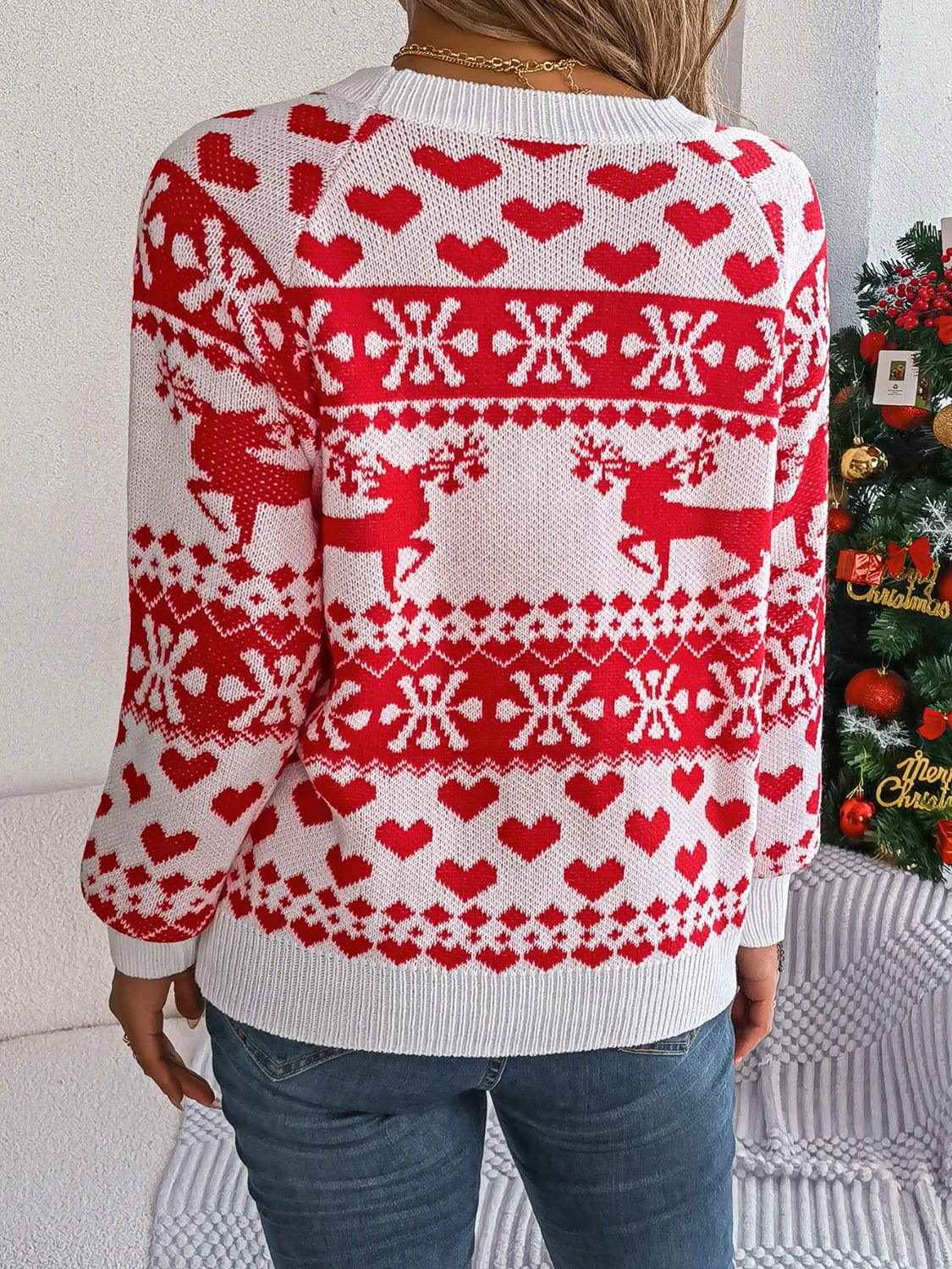 Christmas Element Round Neck Long Sleeve Sweater - Clothes For Her Online Store