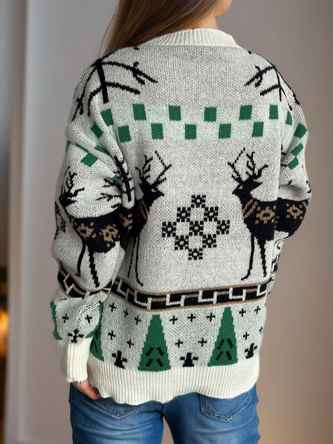 Christmas Element Round Neck Long Sleeve Sweater - Clothes For Her Online Store