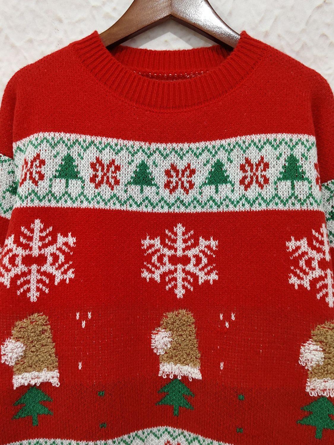 Christmas Element Round Neck Long Sleeve Sweater - Clothes For Her Online Store