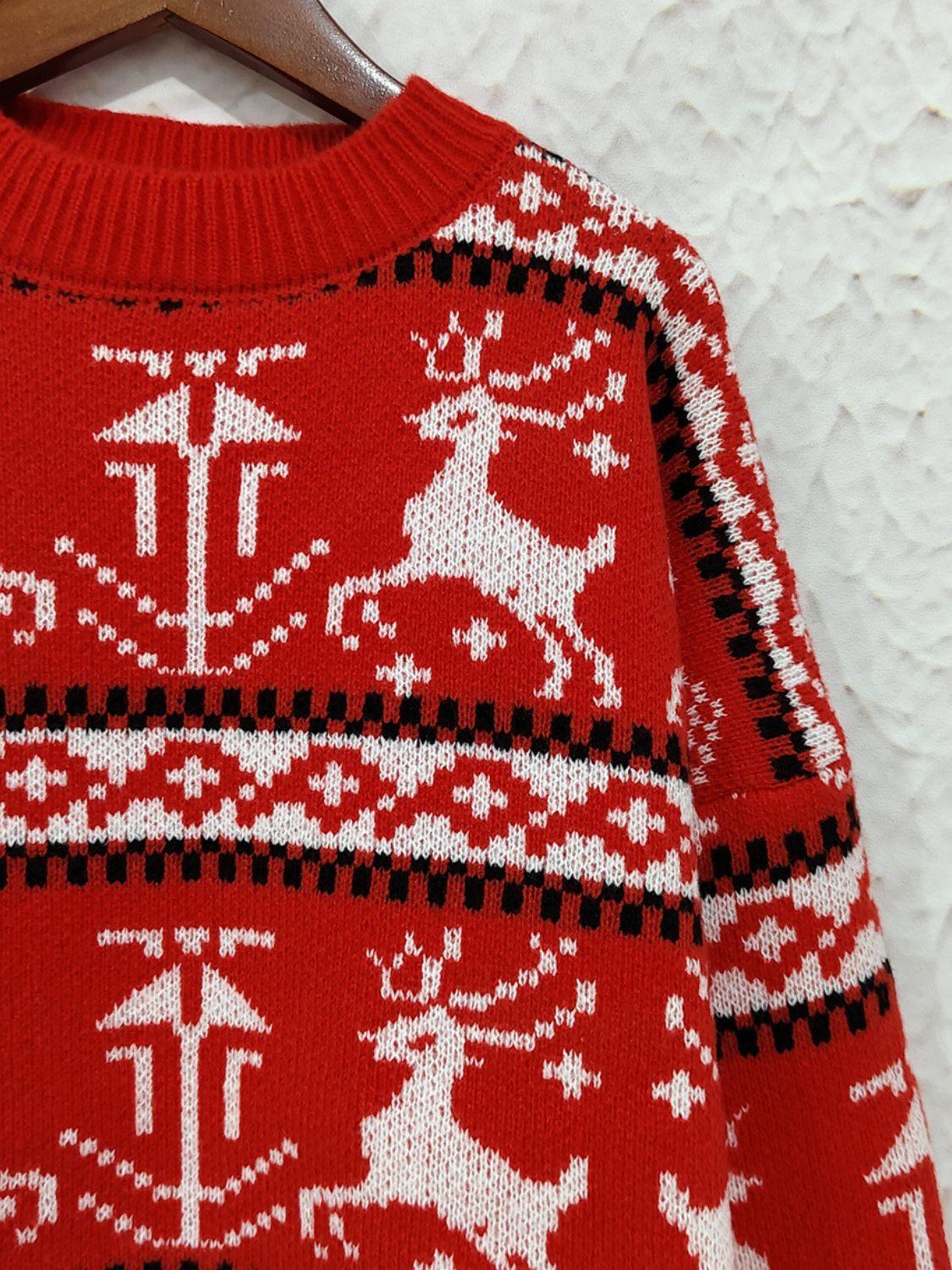 Christmas Element Round Neck Long Sleeve Sweater - Clothes For Her Online Store