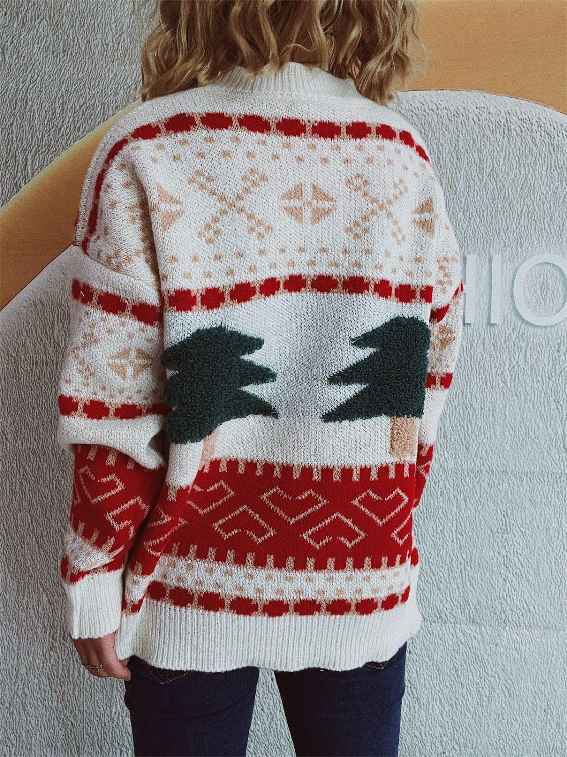 Christmas Tree Mock Neck Long Sleeve Sweater - Clothes For Her Online Store