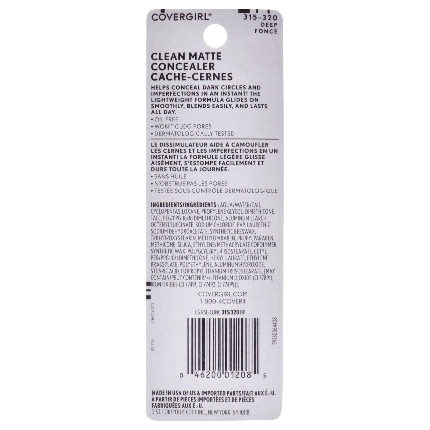 Clean Matte Liquid Concealer - 315-320 Deep Fonce by CoverGirl for Women - 0.37 oz Concealer - Clothes For Her Online Store