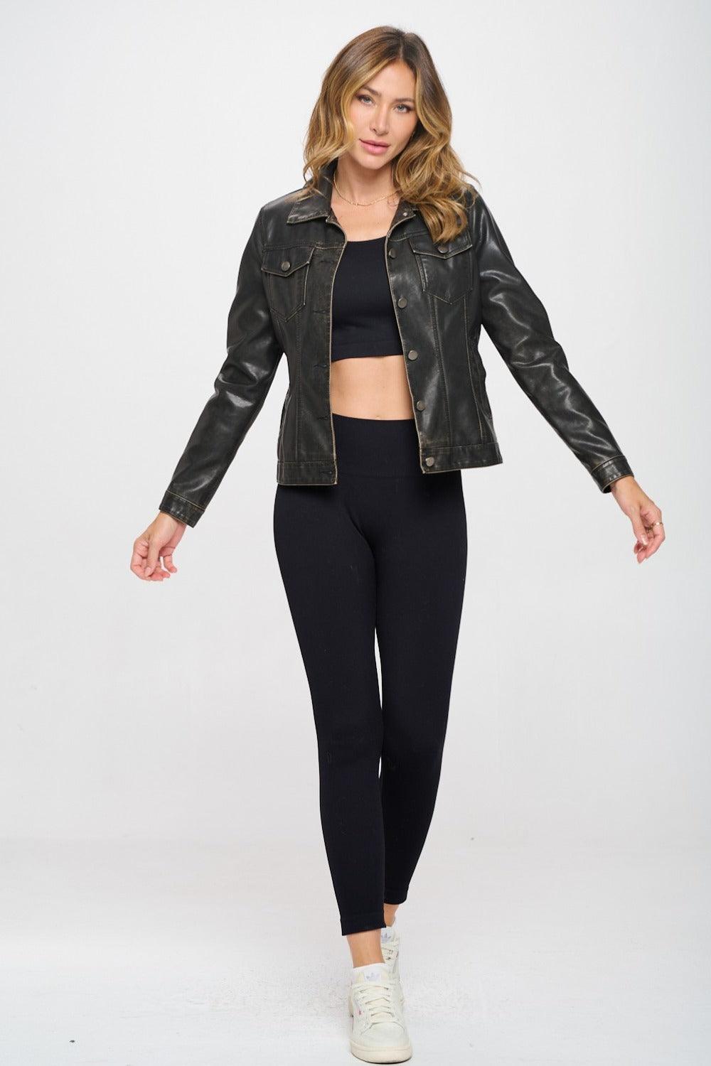 Coalition LA Button Down Cargo Vegan Leather Shacket - Clothes For Her Online Store