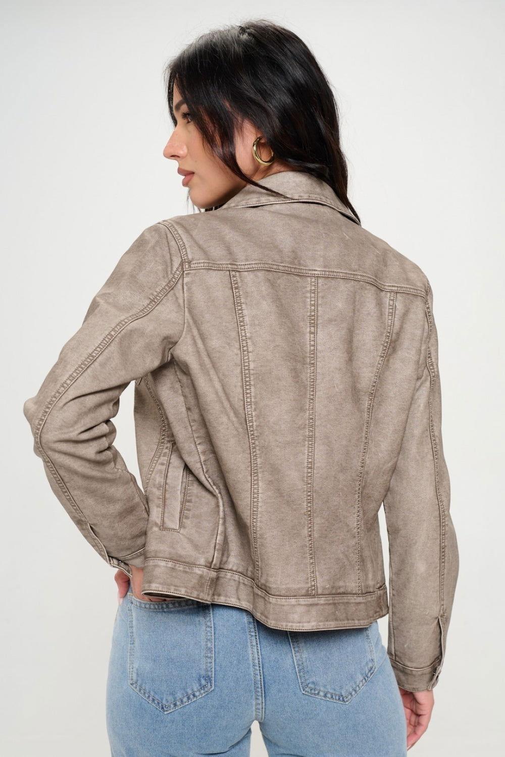 Coalition LA Button Down Cargo Vegan Leather Shacket - Clothes For Her Online Store