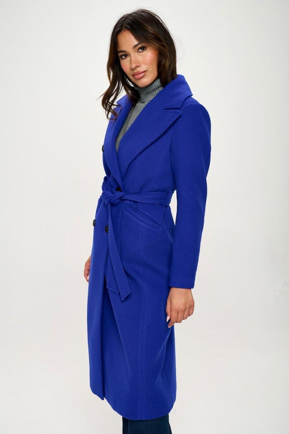 Coalition LA Double-Breasted Longline Coat with Belt - Clothes For Her Online Store