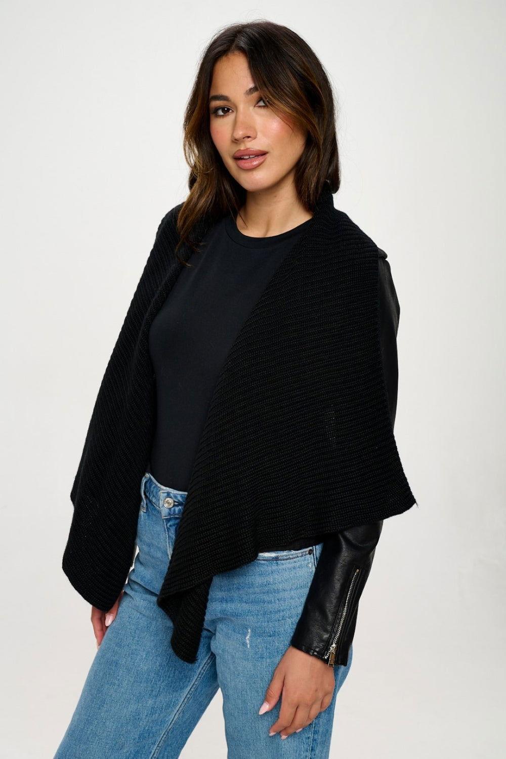 Coalition LA Knit Collared Faux Leather Crop Jacket - Clothes For Her Online Store
