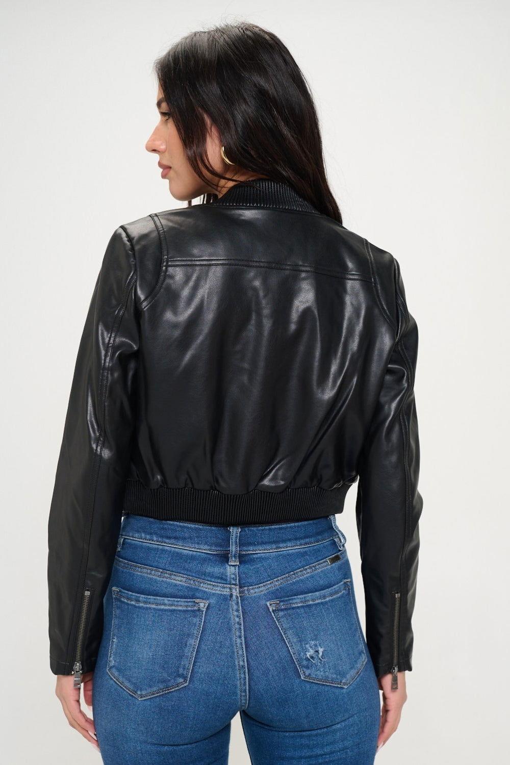 Coalition LA Zip Up Cropped Bomber Jacket - Clothes For Her Online Store