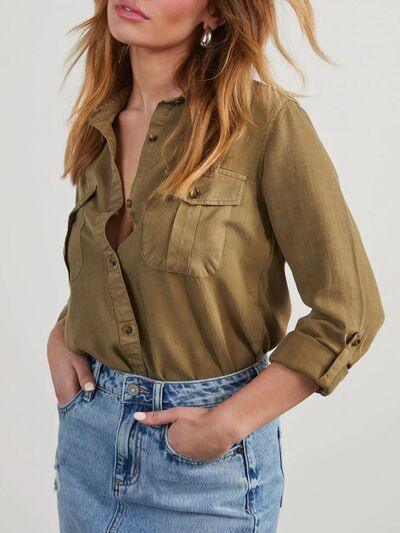 Collared Neck Button Down Denim Top - Clothes For Her Online Store