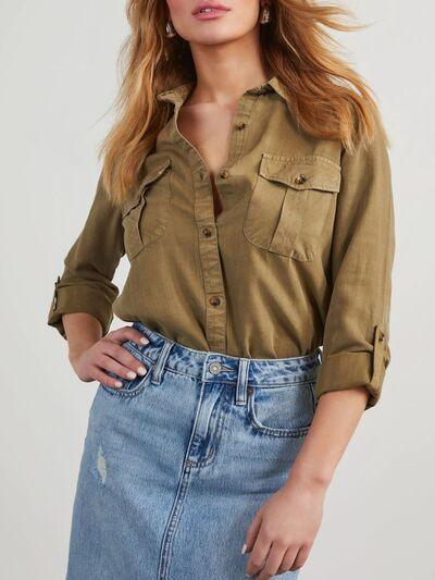 Collared Neck Button Down Denim Top - Clothes For Her Online Store