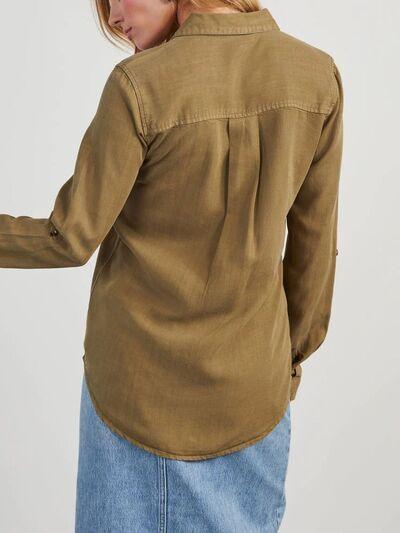 Collared Neck Button Down Denim Top - Clothes For Her Online Store