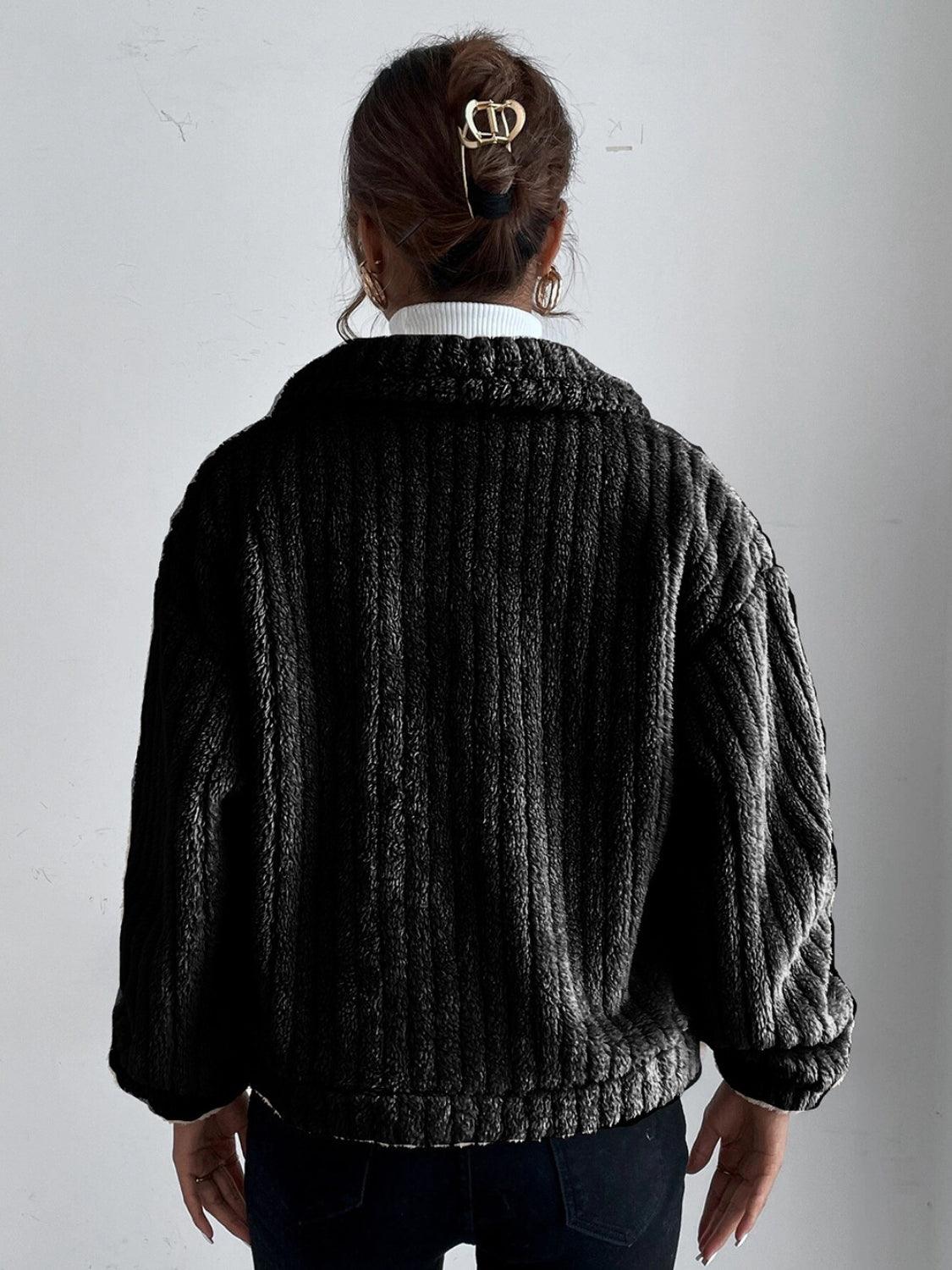 Collared Neck Drop Shoulder Jacket - Clothes For Her Online Store