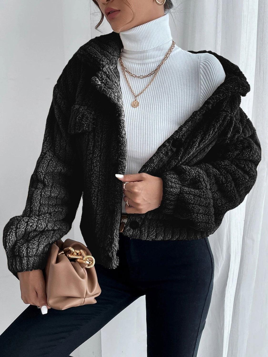 Collared Neck Drop Shoulder Jacket - Clothes For Her Online Store