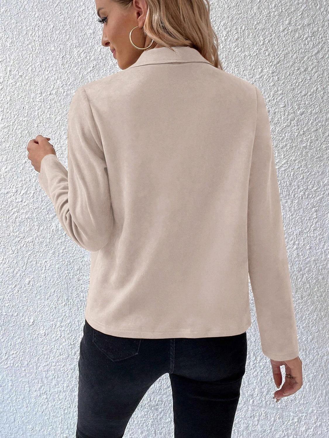 Collared Neck Long Sleeve Jacket - Clothes For Her Online Store
