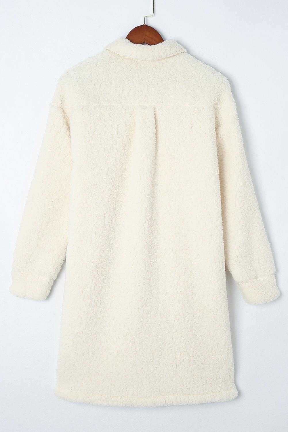 Collared Neck Long Sleeve Longline Teddy Jacket - Clothes For Her Online Store