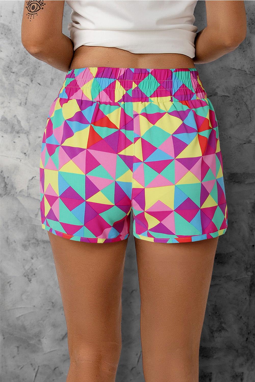 Color Block Elastic Waist Shorts - Clothes For Her Online Store