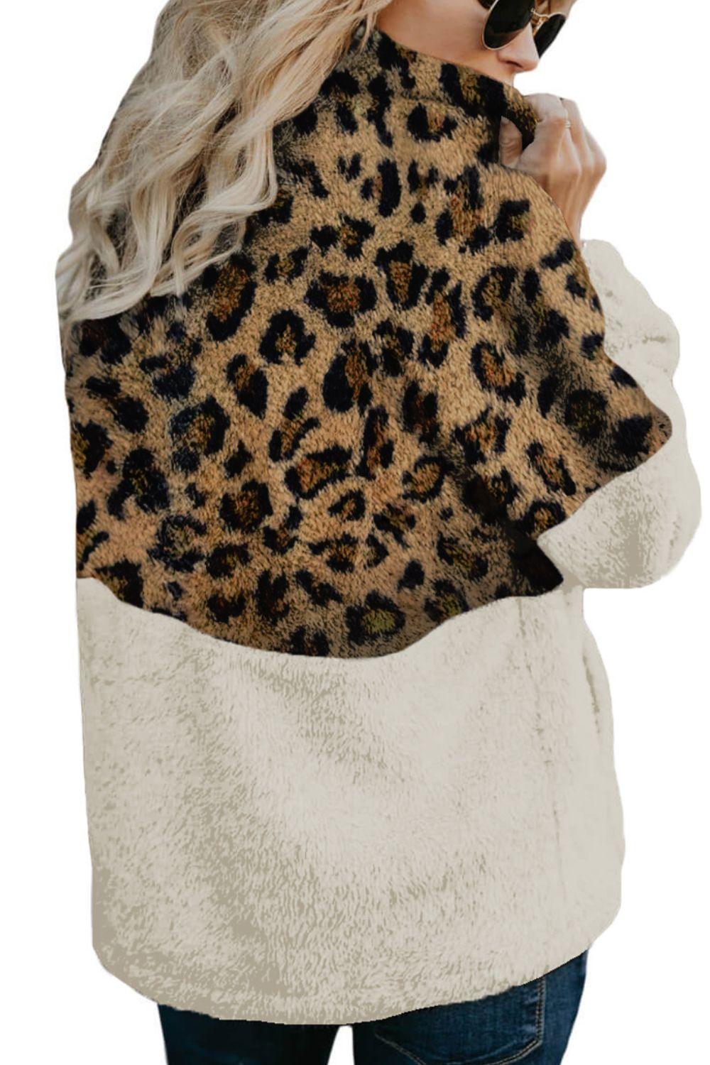 Color Block Half Zip Long Sleeve Fuzzy Sweatshirt - Clothes For Her Online Store