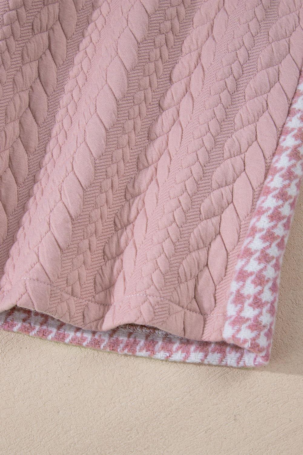 Color Block Houndstooth Collared Neck Shacket - Clothes For Her Online Store