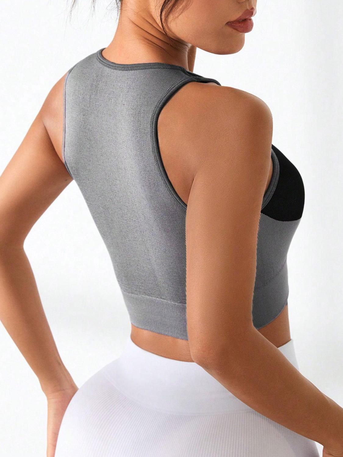 Color Block Round Neck Active Tank - Clothes For Her Online Store