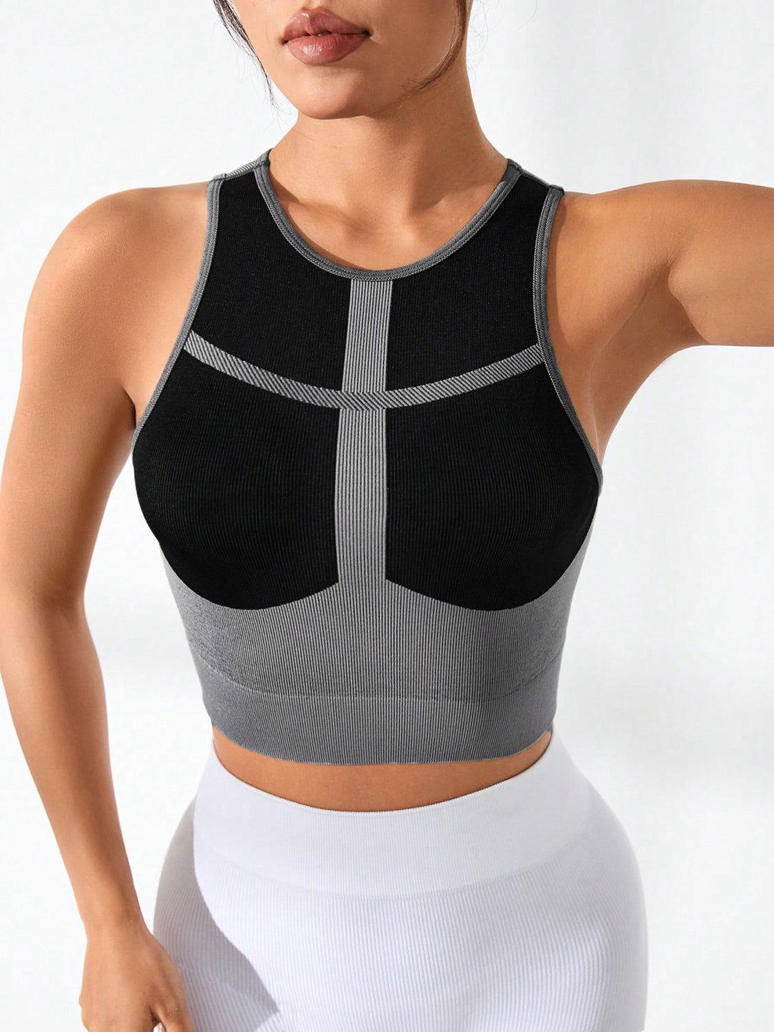 Color Block Round Neck Active Tank - Clothes For Her Online Store