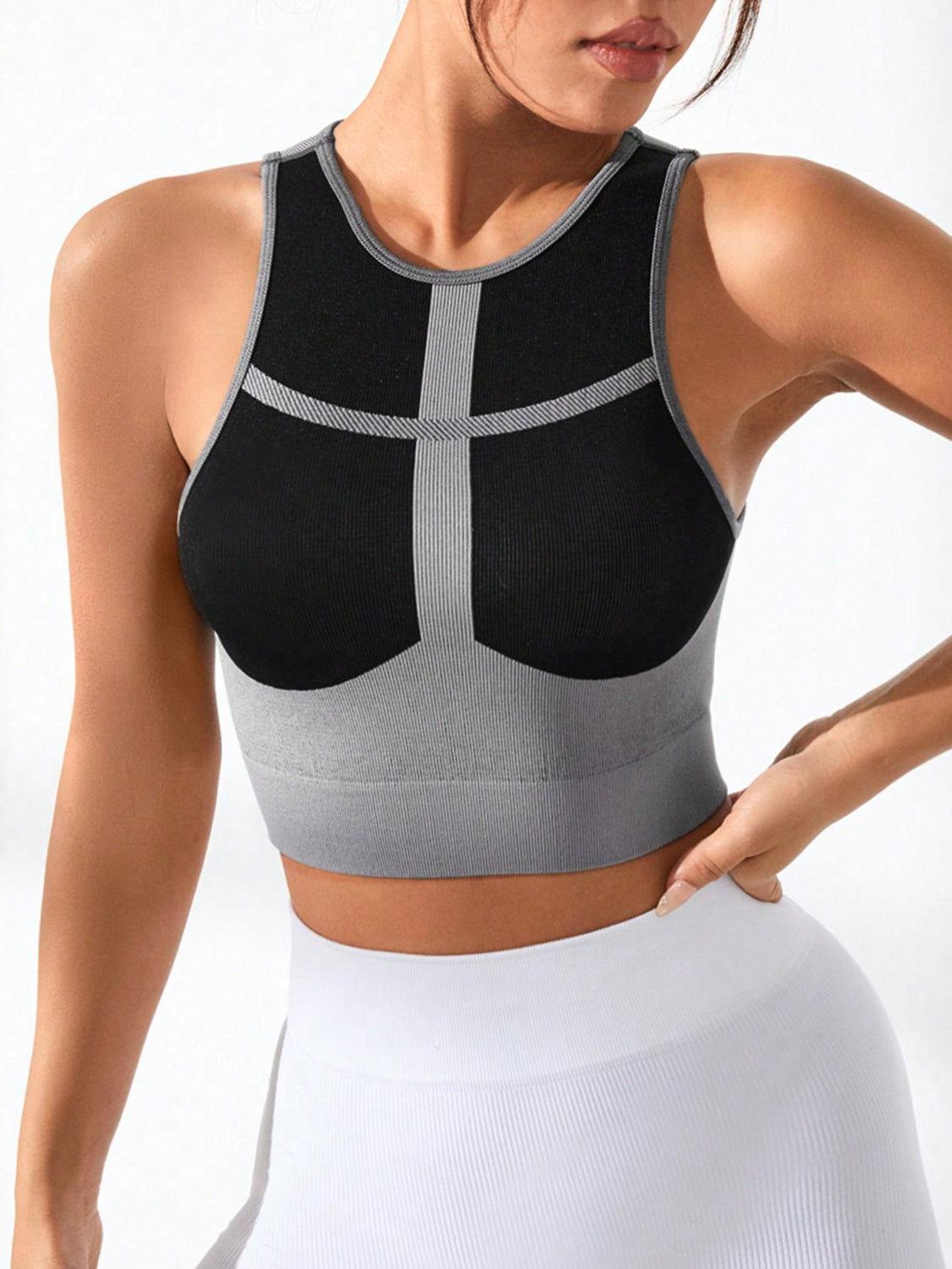 Color Block Round Neck Active Tank - Clothes For Her Online Store