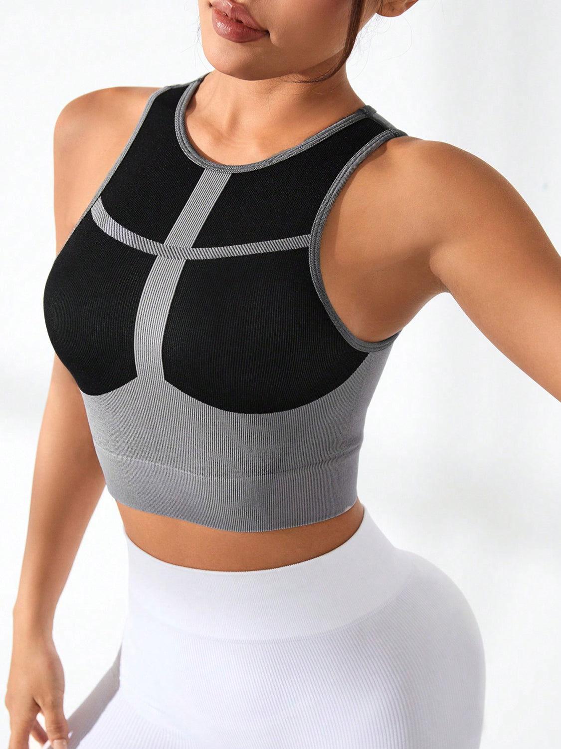 Color Block Round Neck Active Tank - Clothes For Her Online Store