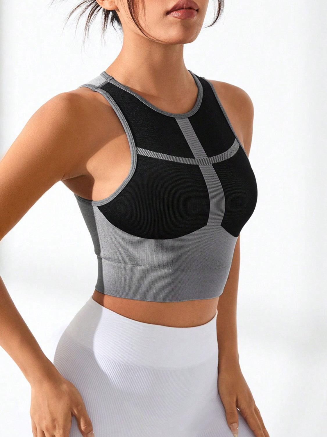 Color Block Round Neck Active Tank - Clothes For Her Online Store
