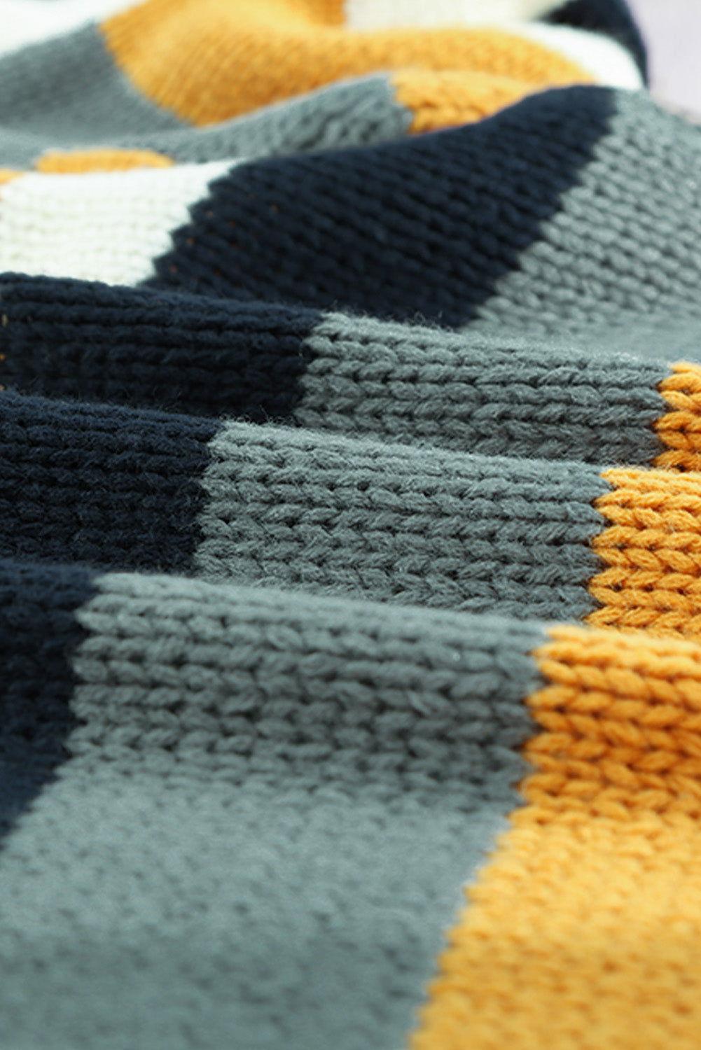 Color Block Round Neck Dropped Shoulder Sweater - Clothes For Her Online Store