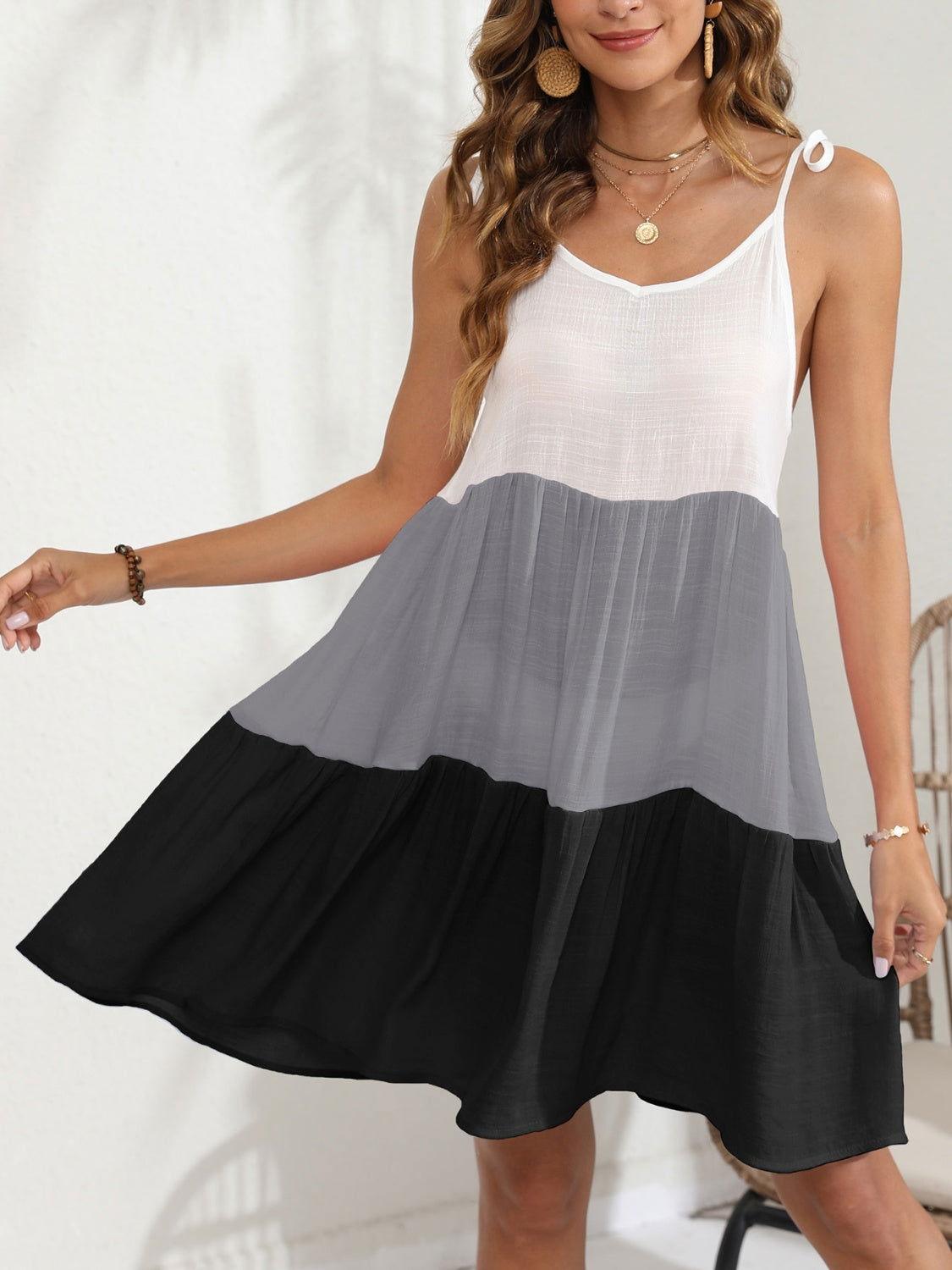 Color Block Spaghetti Strap Cover-Up Dress - Clothes For Her Online Store