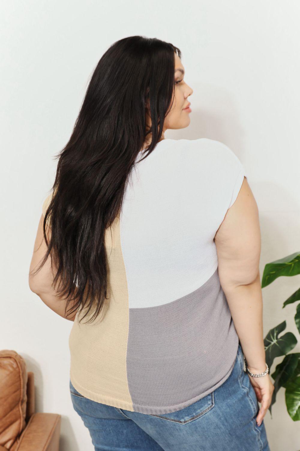 Color Block V-Neck Knit Top - Clothes For Her Online Store