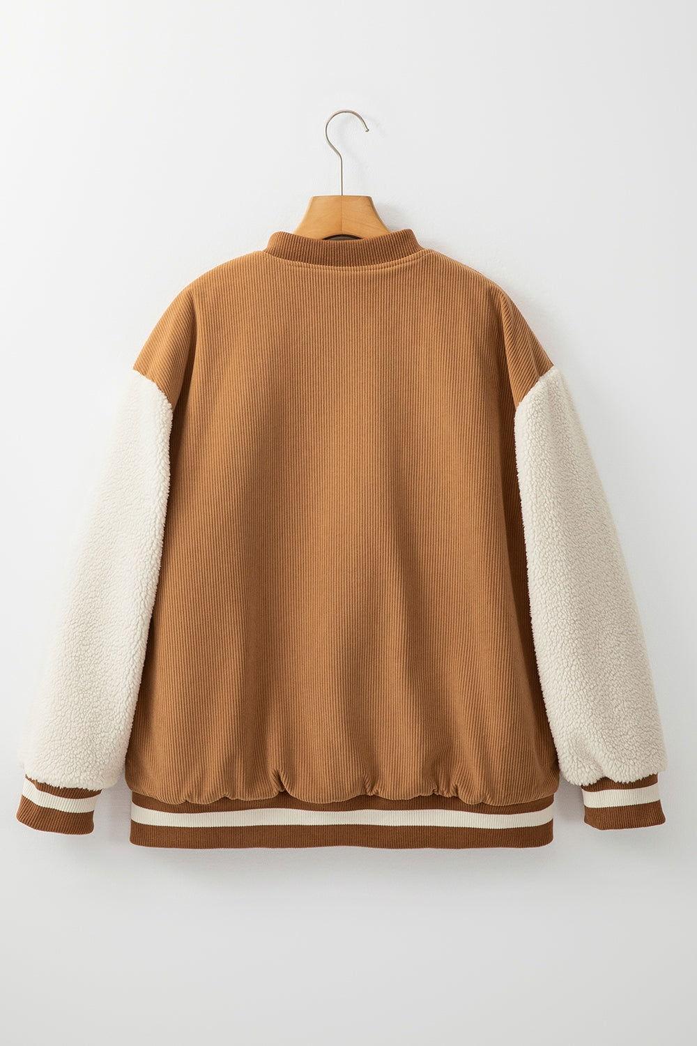 Contrast Baseball Collar Snap Down Long Sleeve Jacket - Clothes For Her Online Store