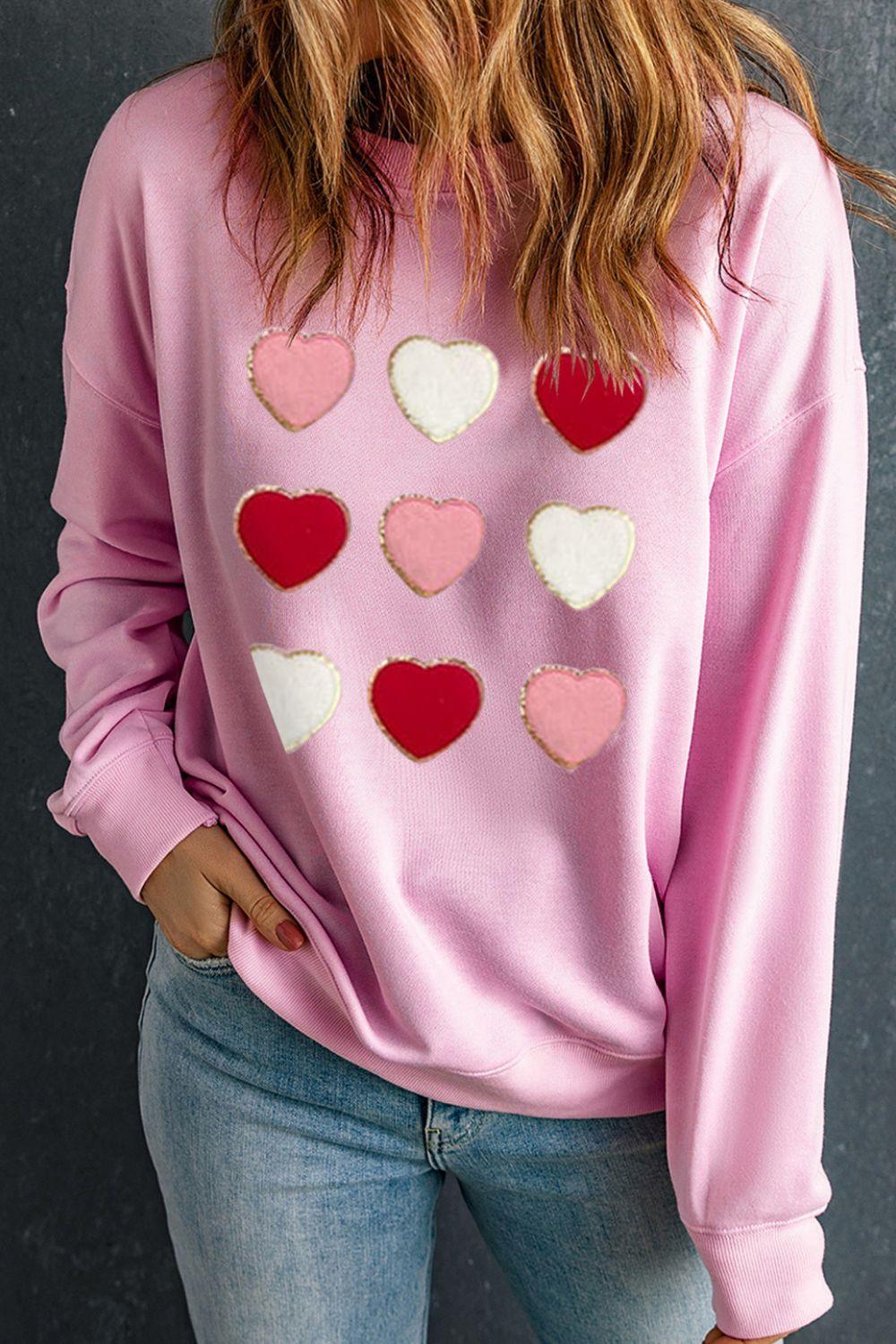 Contrast Heart Long Sleeve Sweatshirt - Clothes For Her Online Store