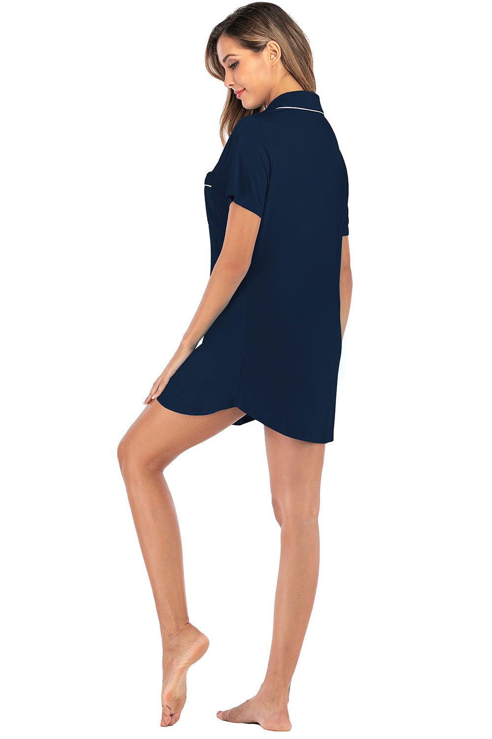 Contrast Piping Pocketed Short Sleeve Lounge Dress - Clothes For Her Online Store