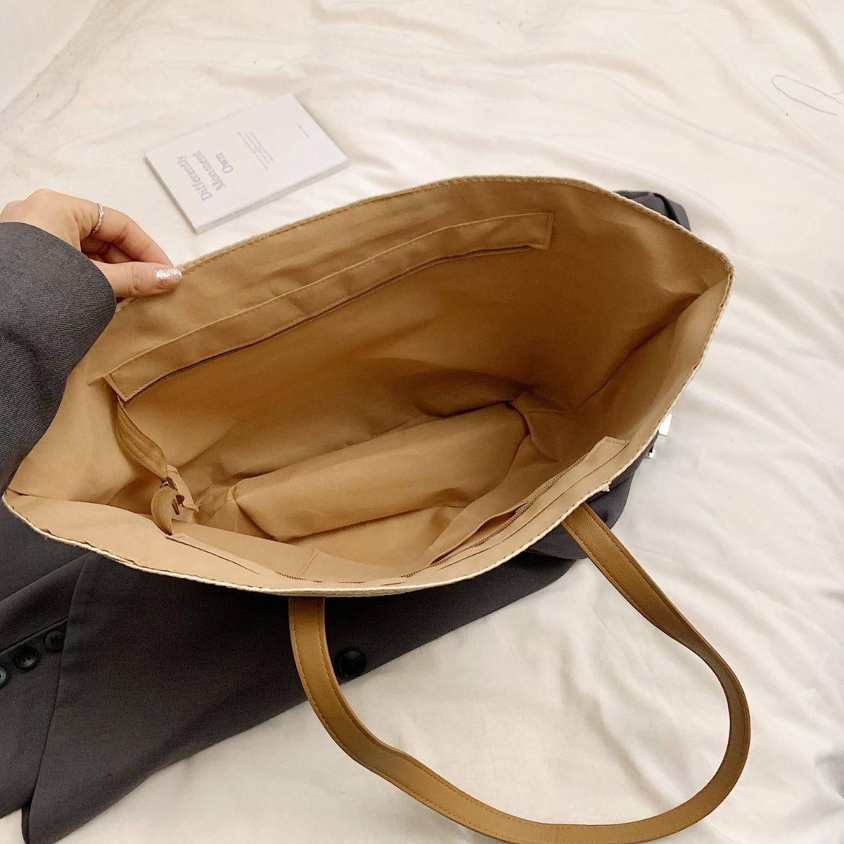 Contrast Straw Braided Handbag - Clothes For Her Online Store