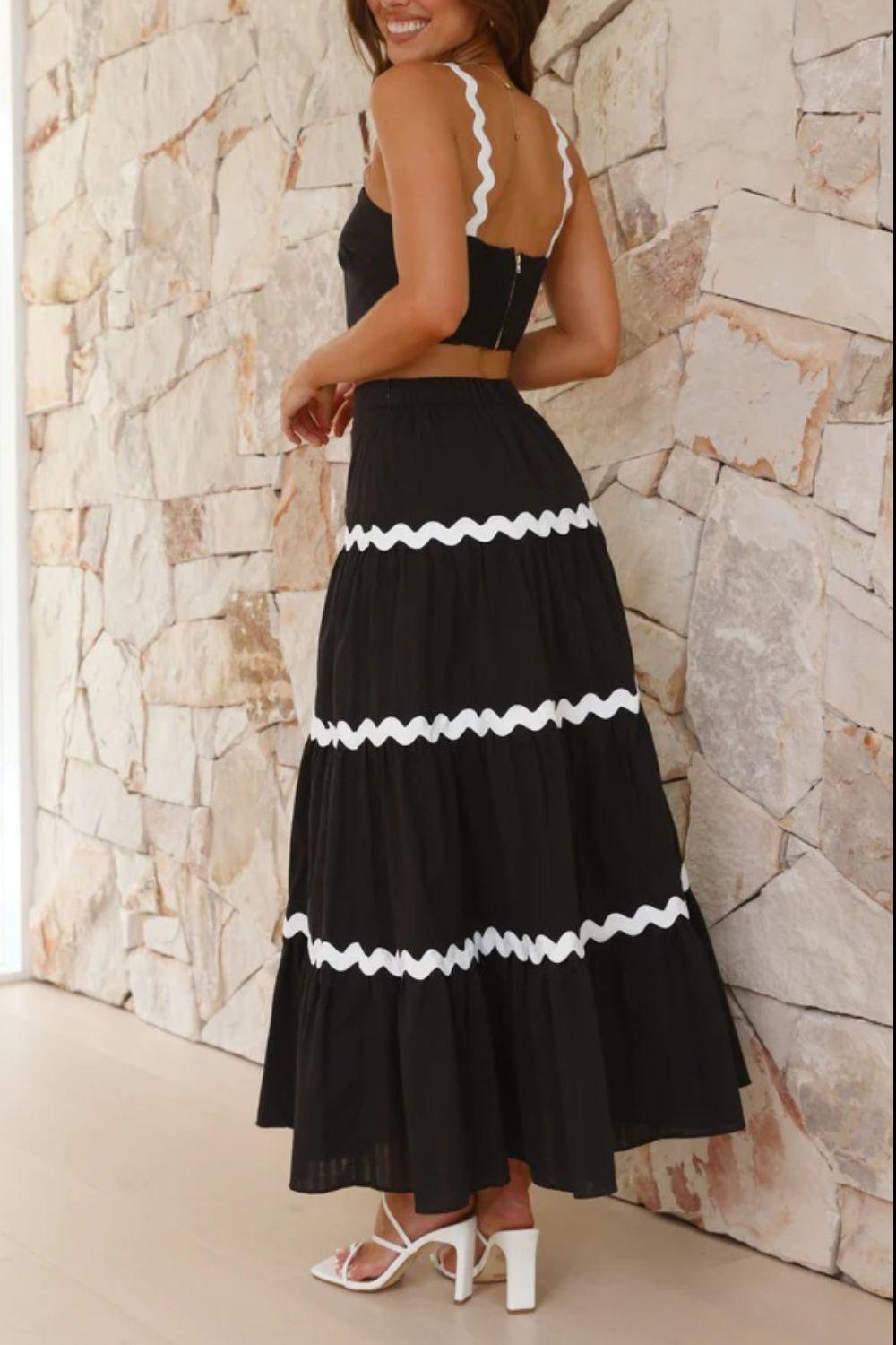 Contrast Trim Cami and Maxi Skirt Set - Clothes For Her Online Store