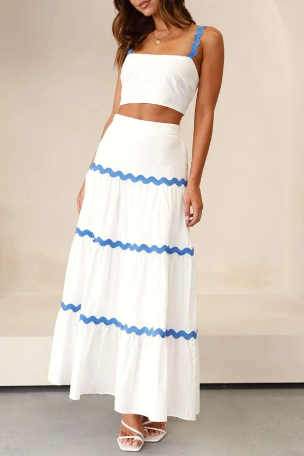 Contrast Trim Cami and Maxi Skirt Set - Clothes For Her Online Store