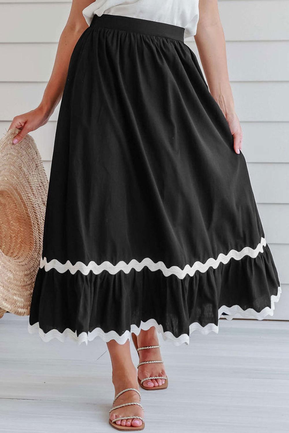 Contrast Trim Elastic Waist Skirt - Clothes For Her Online Store