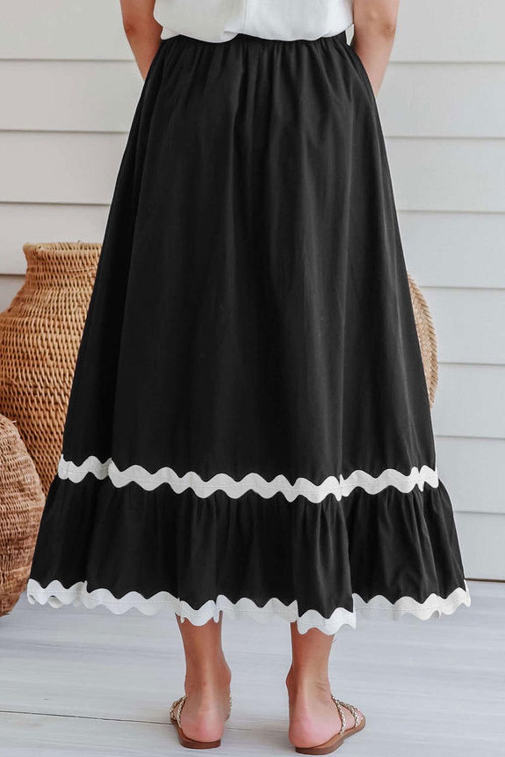 Contrast Trim Elastic Waist Skirt - Clothes For Her Online Store