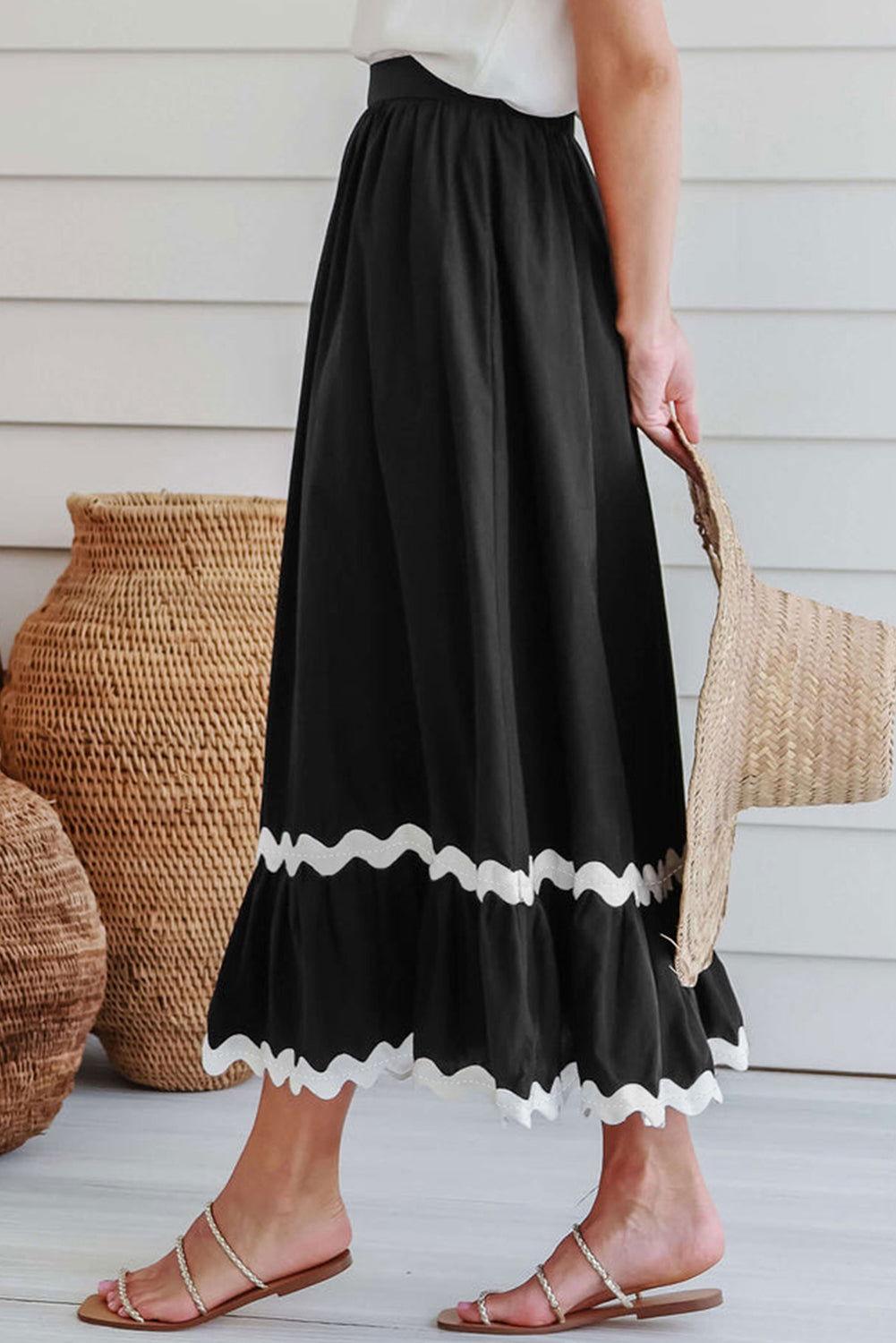 Contrast Trim Elastic Waist Skirt - Clothes For Her Online Store