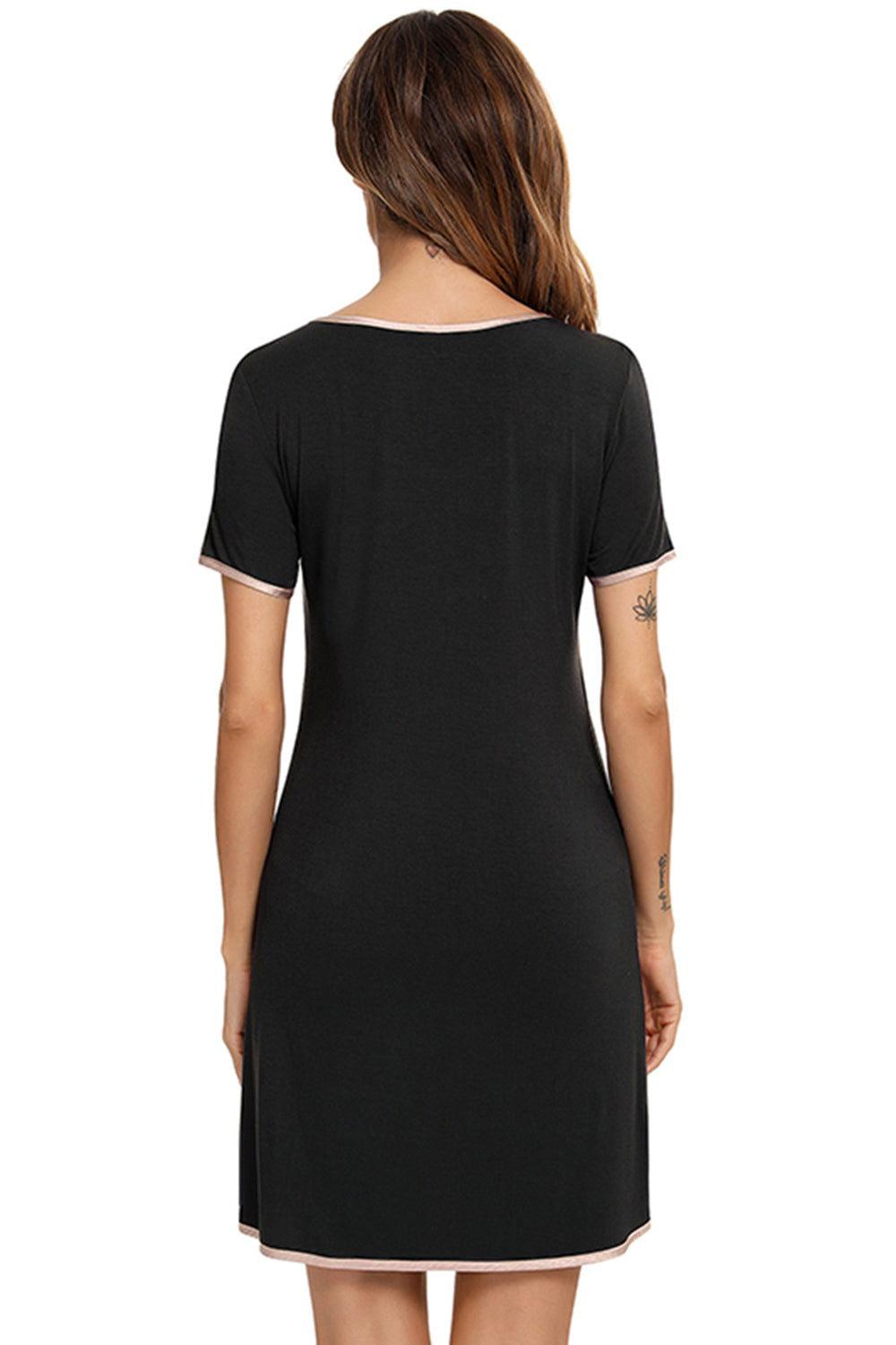 Contrast Trim Pocketed Round Neck Lounge Dress - Clothes For Her Online Store