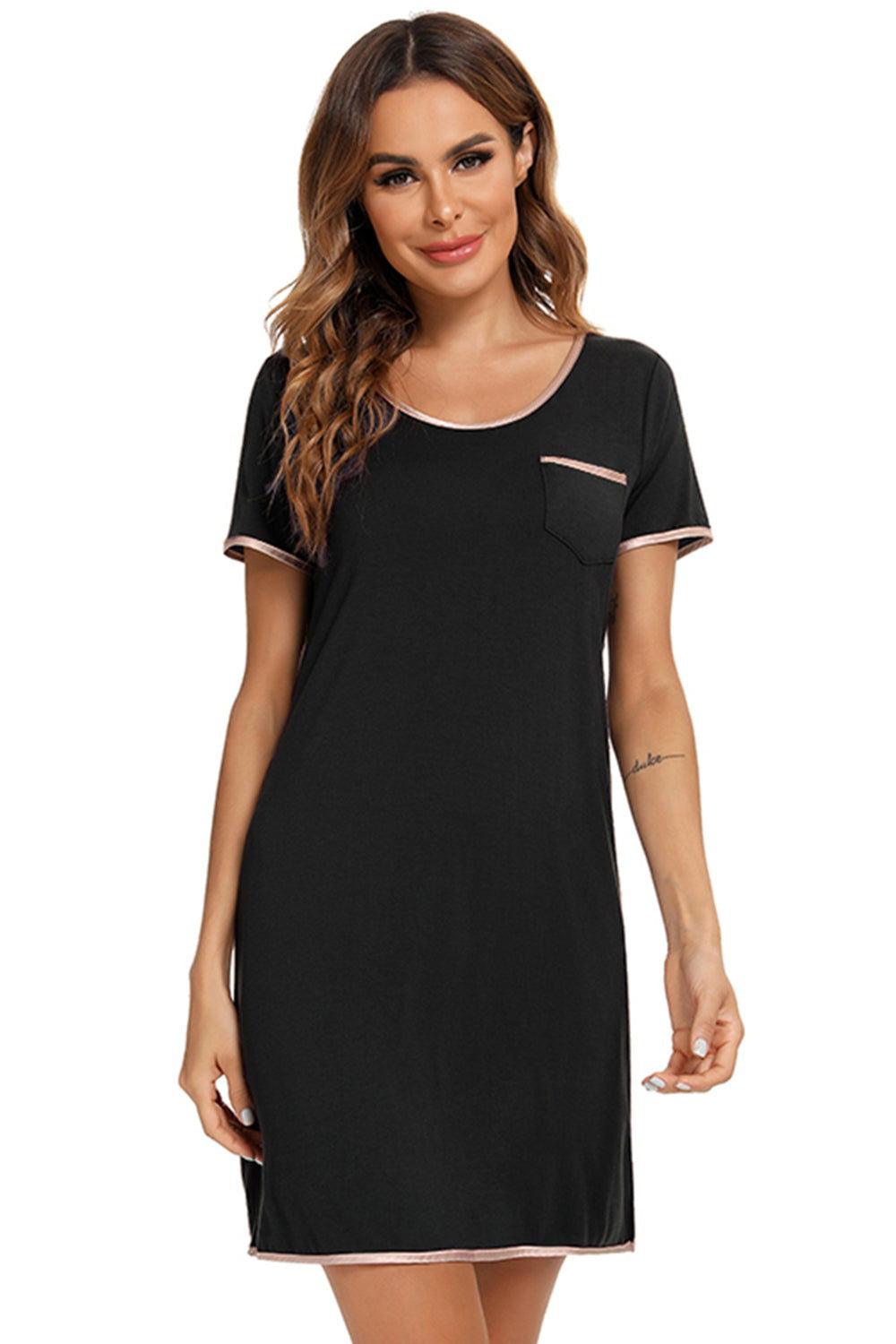 Contrast Trim Pocketed Round Neck Lounge Dress - Clothes For Her Online Store