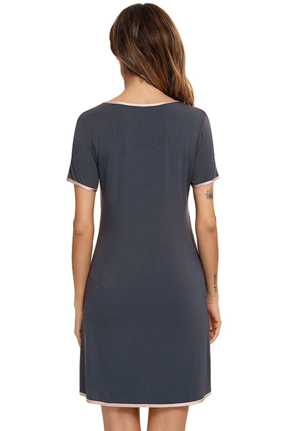 Contrast Trim Pocketed Round Neck Lounge Dress - Clothes For Her Online Store