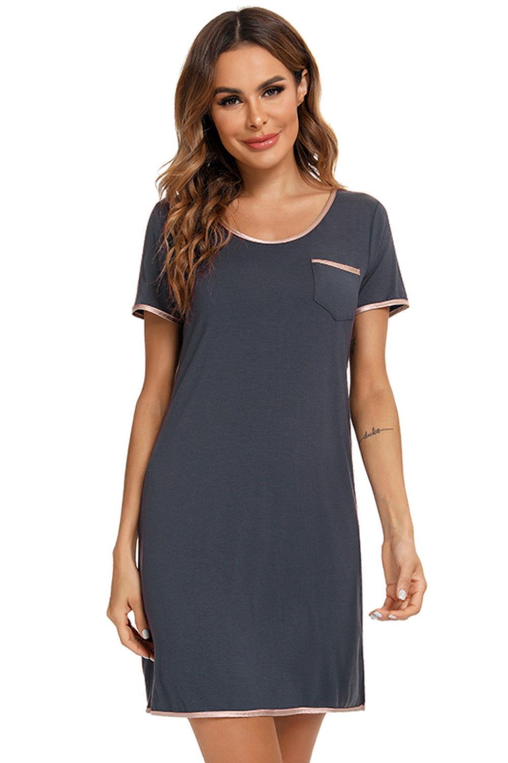 Contrast Trim Pocketed Round Neck Lounge Dress - Clothes For Her Online Store
