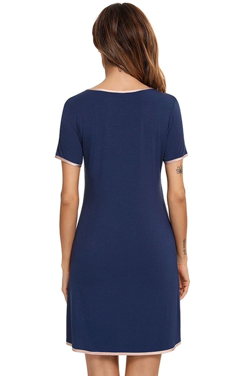 Contrast Trim Pocketed Round Neck Lounge Dress - Clothes For Her Online Store